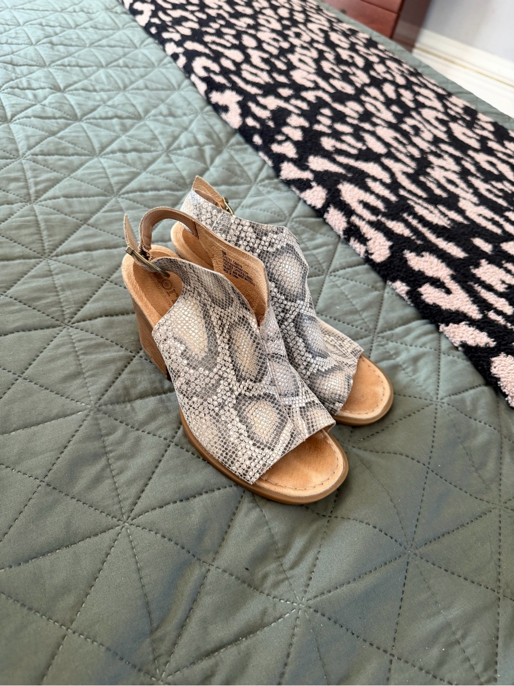 Women’s Born Moraine Snake-Print Block Heel Sandals - Gray - Picture 2 of 5
